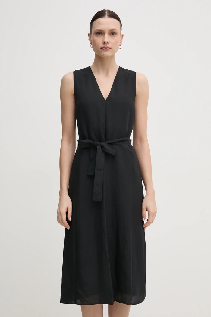 Šaty s prímesou ľanu Calvin Klein K20K208424 čierna SS25