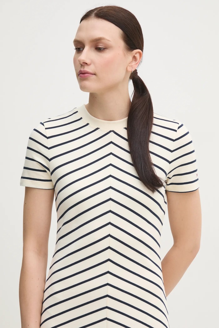 Bavlněné šaty Tommy Hilfiger WW0WW44547 béžová SS25