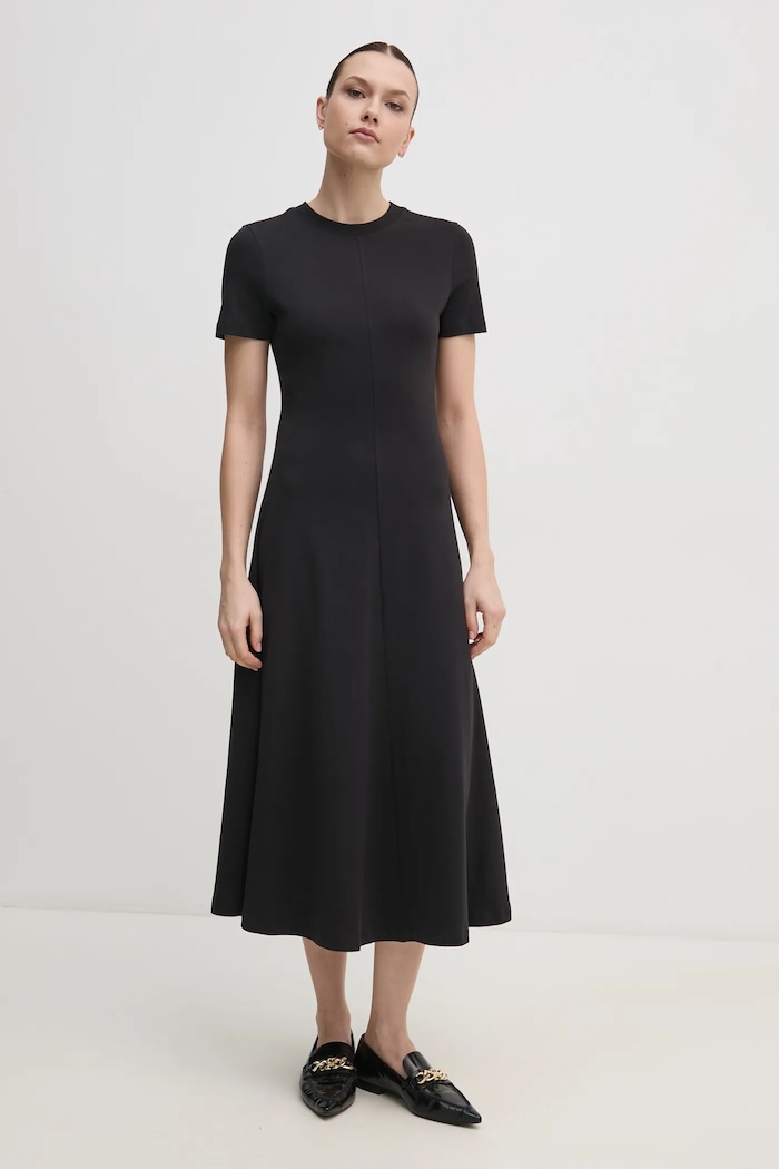 Tommy Hilfiger vestito in cotone midi nero WW0WW44547