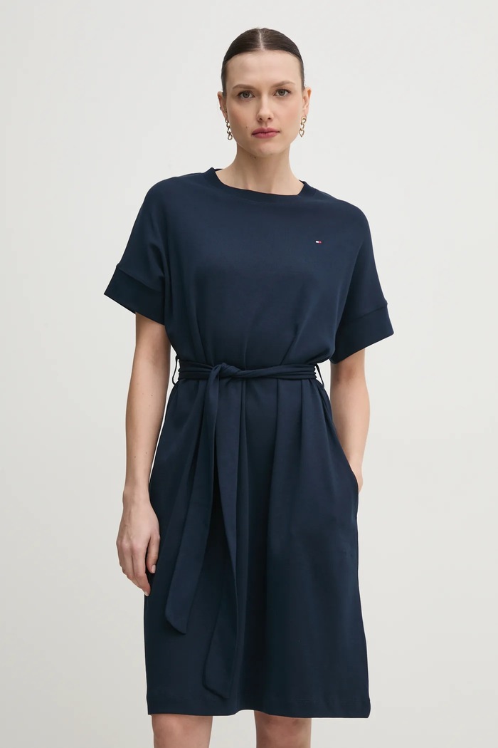 Bavlněné šaty Tommy Hilfiger WW0WW45520 námořnická modř SS25