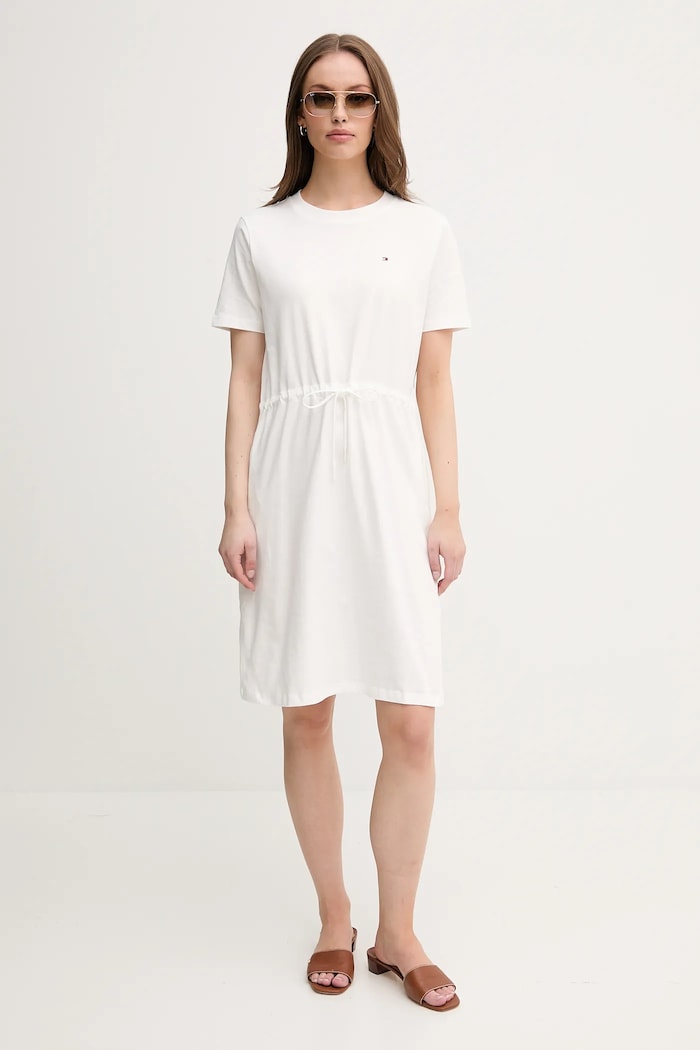 Tommy Hilfiger rochie din bumbac WW0WW45529 alb SS25