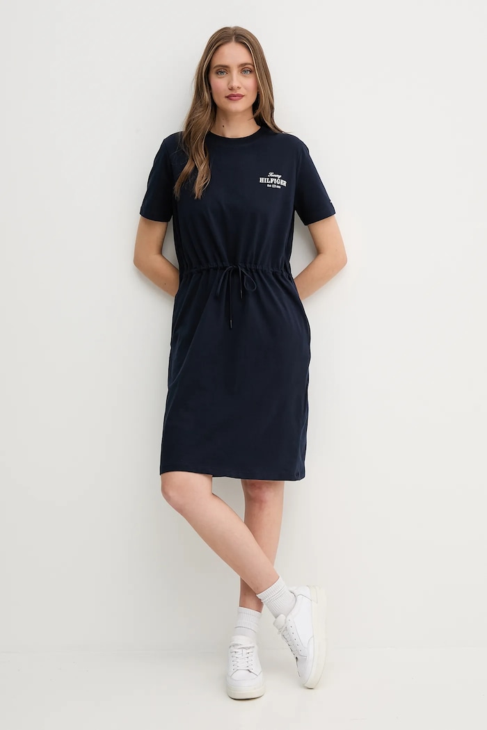 Bavlnené šaty Tommy Hilfiger WW0WW45529 tmavomodrá SS25