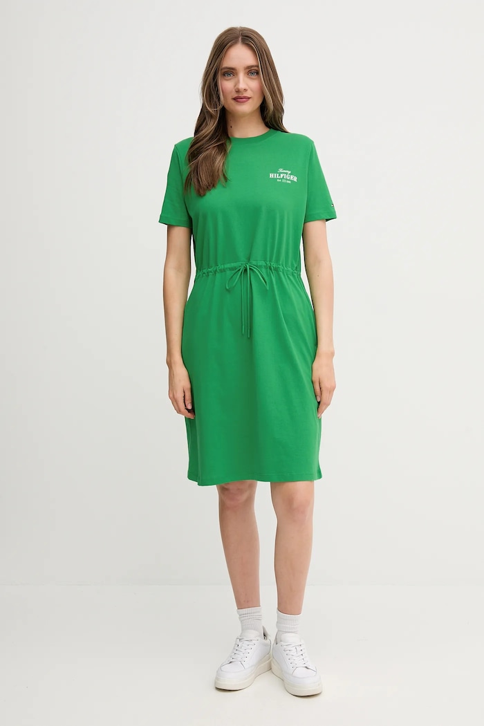 Bavlnené šaty Tommy Hilfiger WW0WW45529 zelená SS25