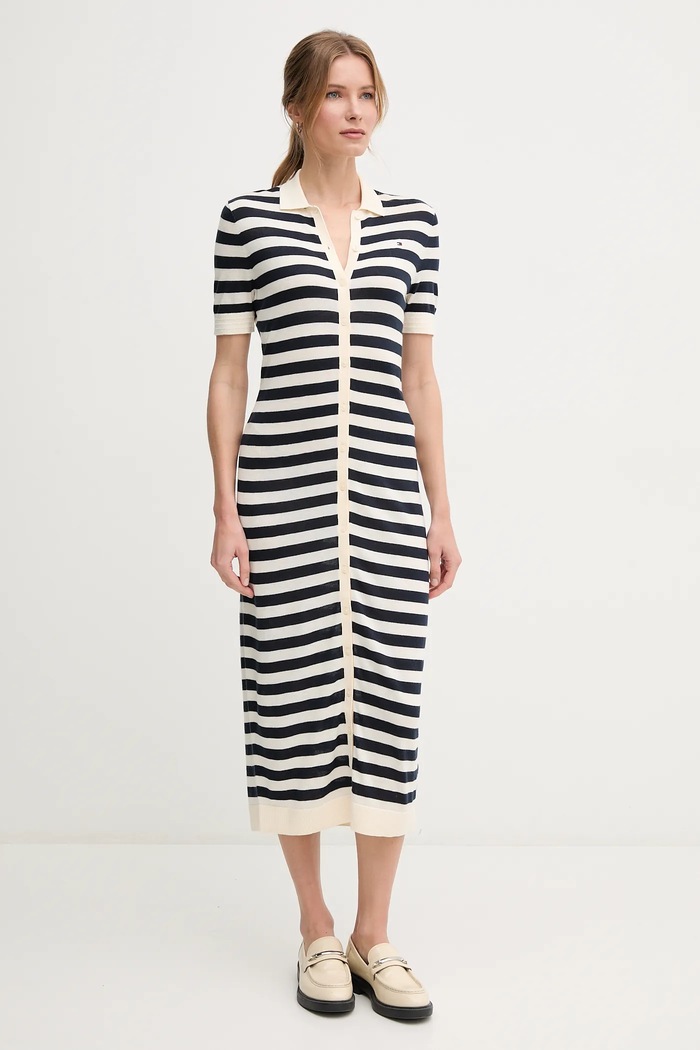 Šaty Tommy Hilfiger midi námořnická modř WW0WW44529