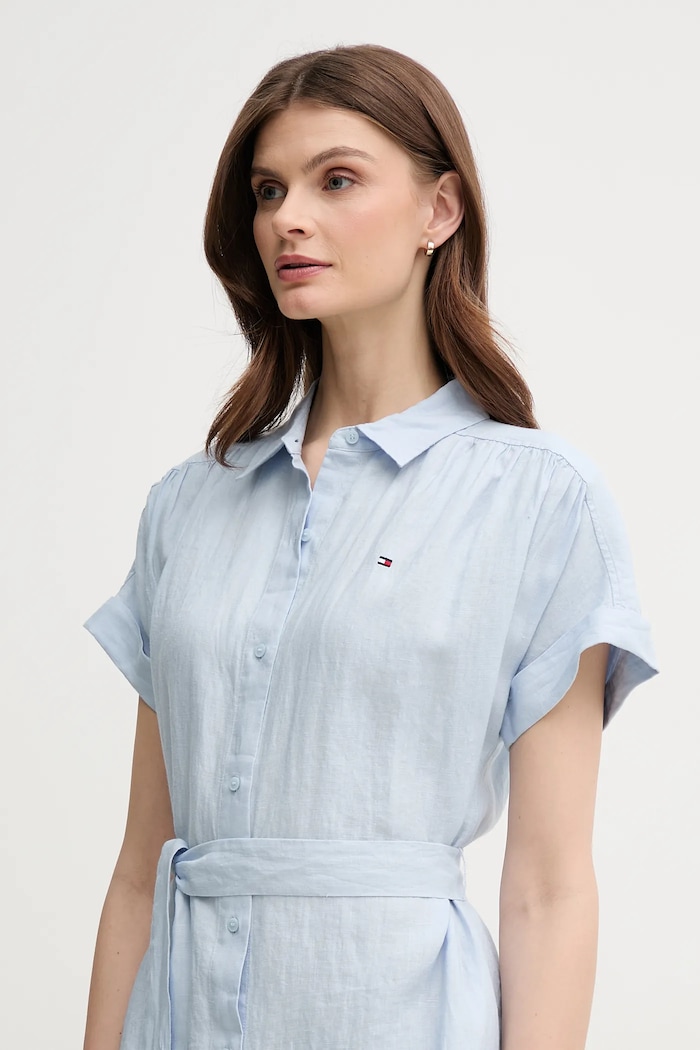 Tommy Hilfiger sukienka lniana WW0WW44653 niebieski