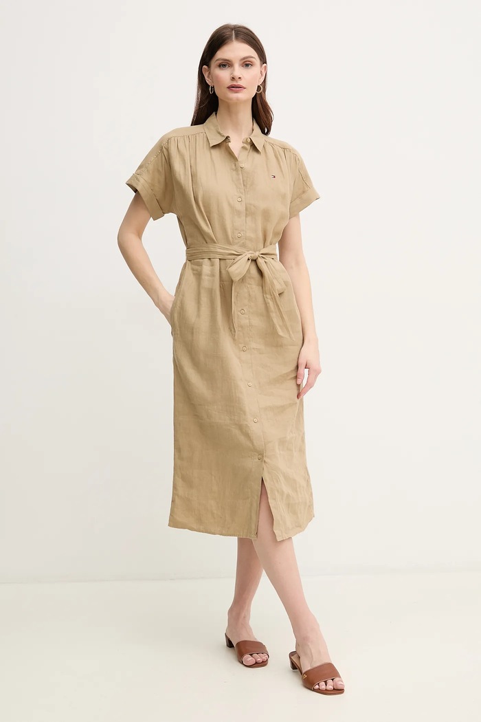 Tommy Hilfiger sukienka lniana WW0WW44653 zielony SS25