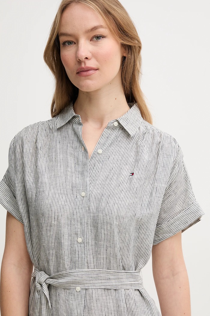 Tommy Hilfiger sukienka lniana WW0WW44653 szary SS25