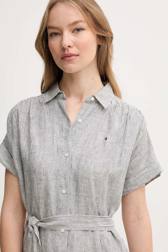 Tommy Hilfiger sukienka lniana WW0WW44653 szary SS25