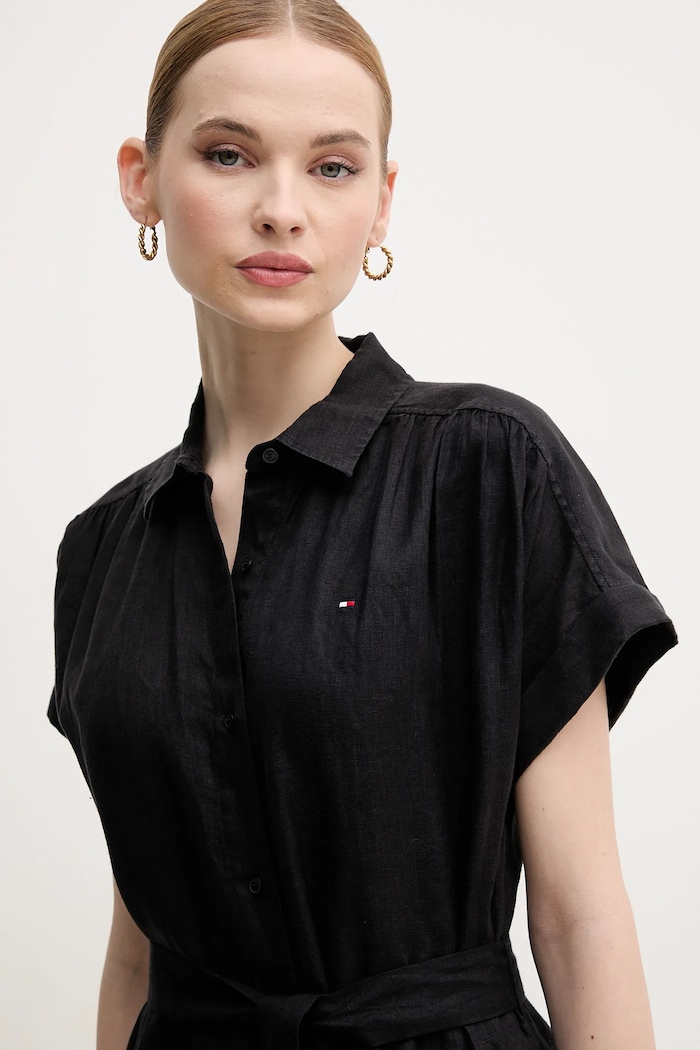 Tommy Hilfiger sukienka lniana WW0WW44653 czarny