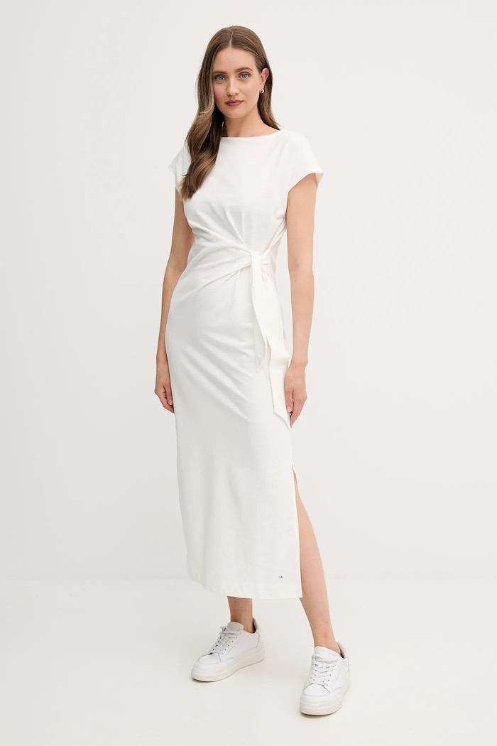 Tommy Hilfiger sukienka bawełniana WW0WW45159 beżowy SS25