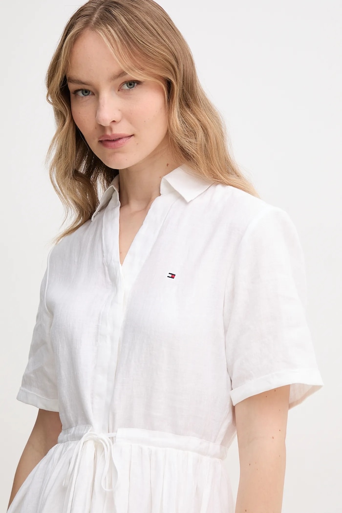 Tommy Hilfiger sukienka lniana WW0WW44672 biały