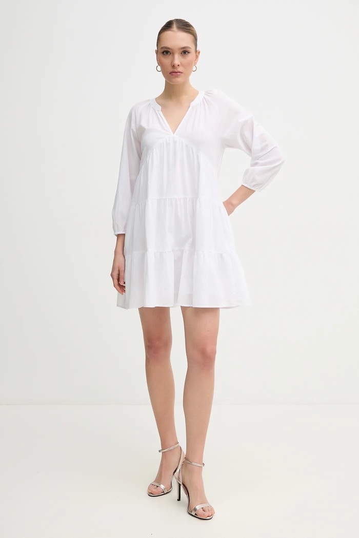 Dkny rochie din bumbac DJ4D9021 alb SS25