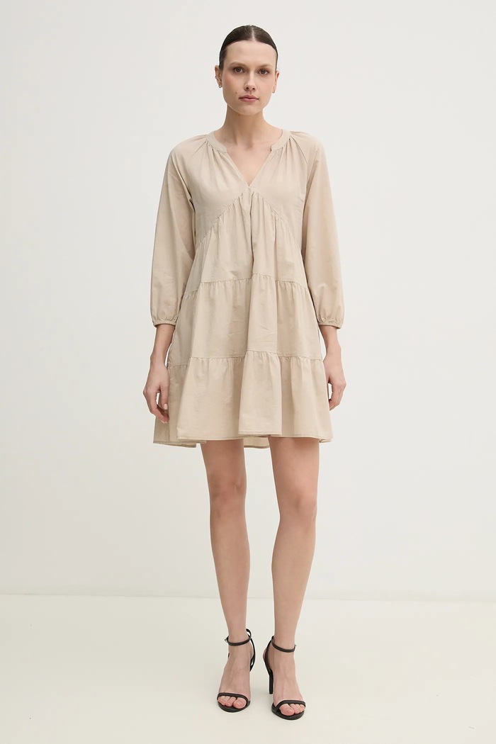 Dkny rochie din bumbac DJ4D9021 bej SS25