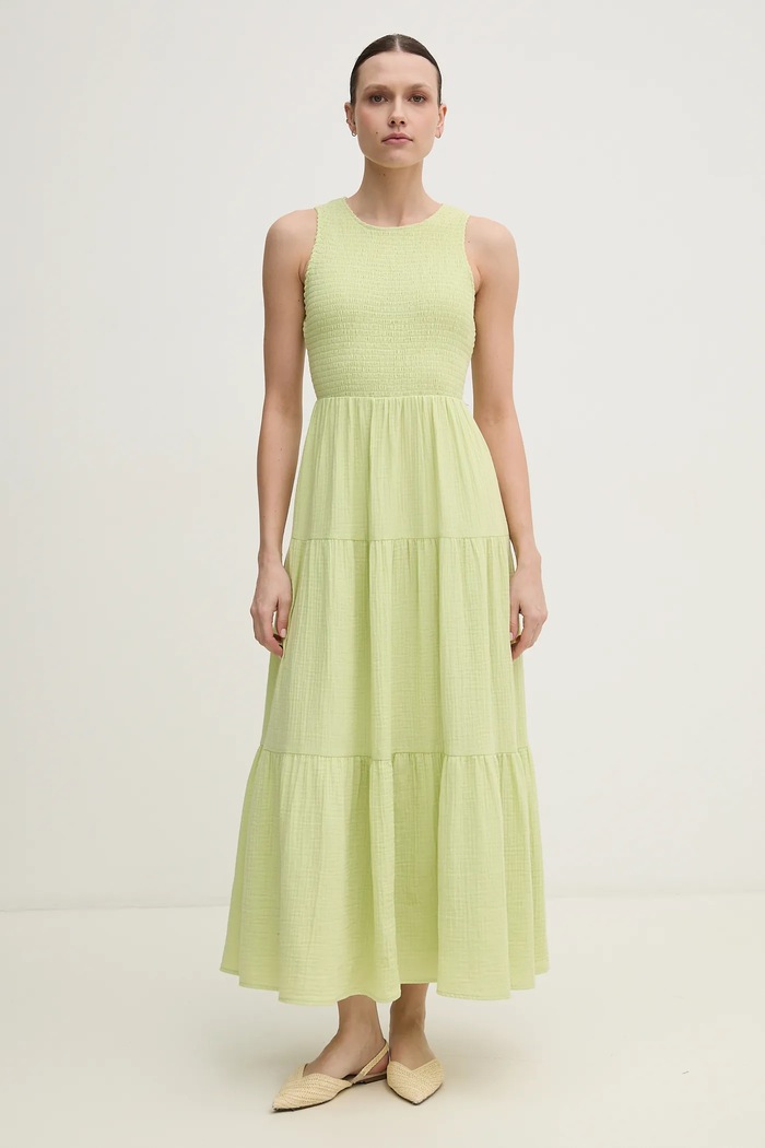 Dkny rochie din bumbac maxi verde DJ4D9008