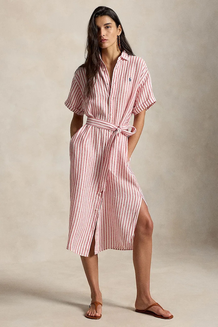 Polo Ralph Lauren košeľové šaty ľanové ružová 211965843