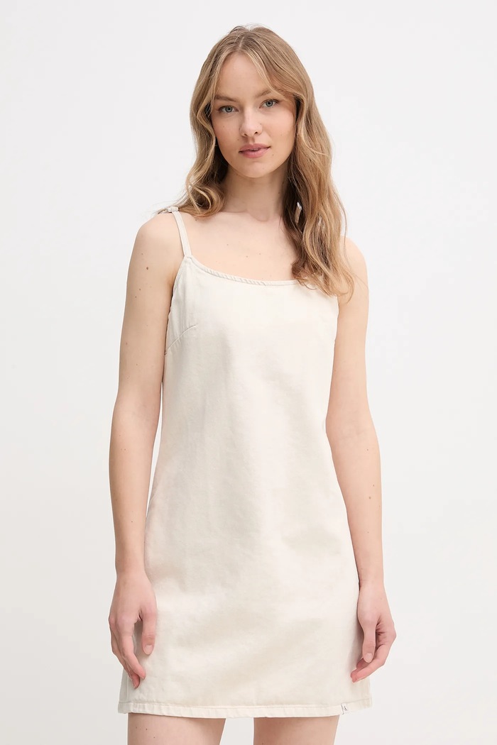 Haljina s dodatkom lana Calvin Klein Jeans Planet friendly bež J20J225168
