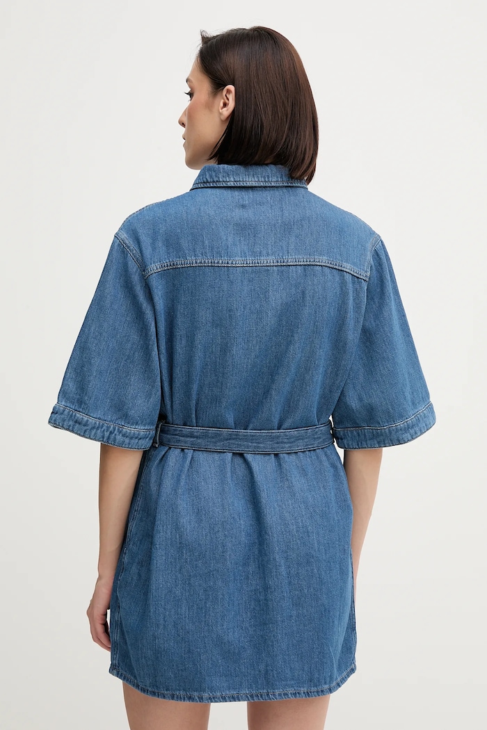 Odzież Calvin Klein Jeans sukienka z domieszką lnu J20J225169 niebieski