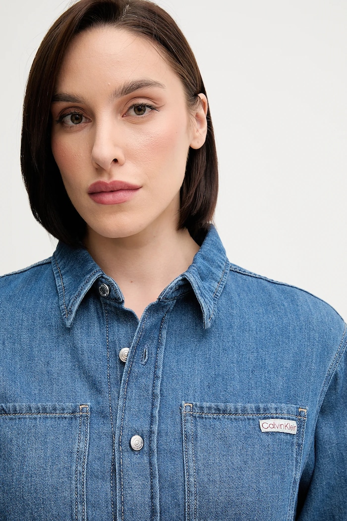 Calvin Klein Jeans sukienka z domieszką lnu niebieski J20J225169