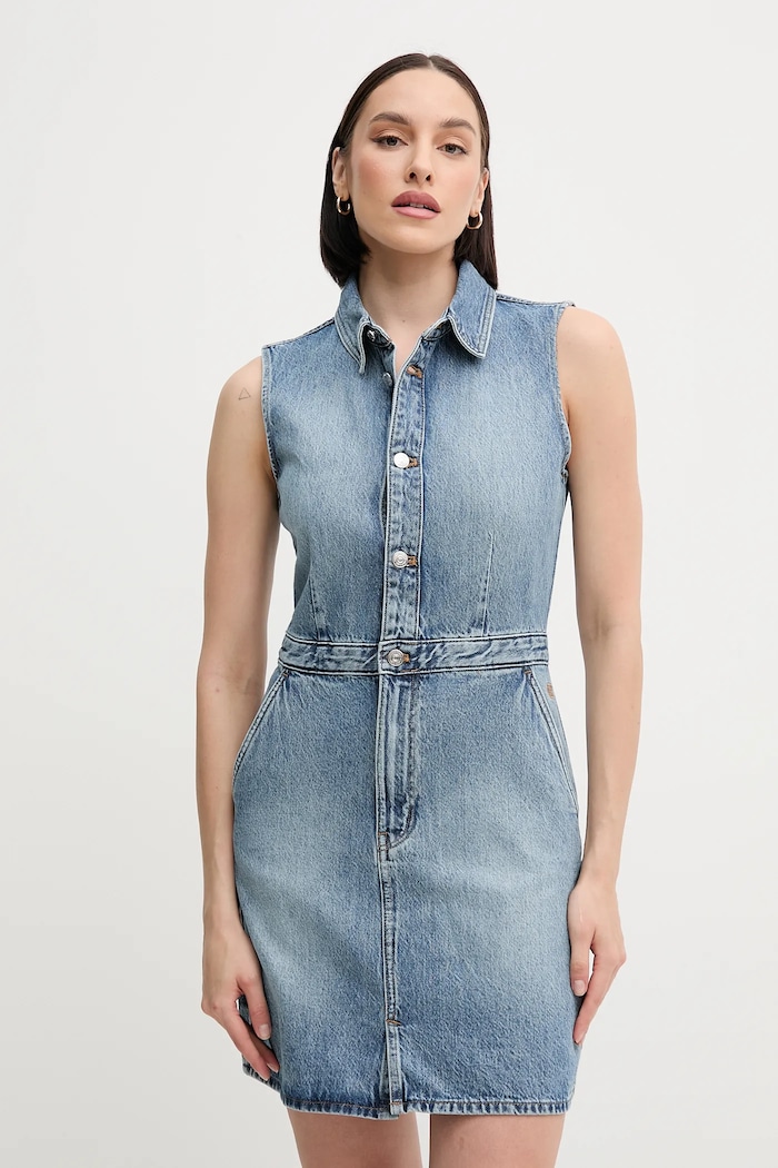 Rifľové šaty Calvin Klein Jeans bavlna modrá LV047B074G