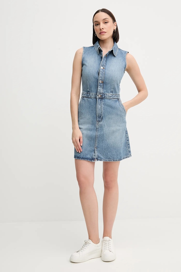 Rifľové šaty Calvin Klein Jeans LV047B074G modrá SS25