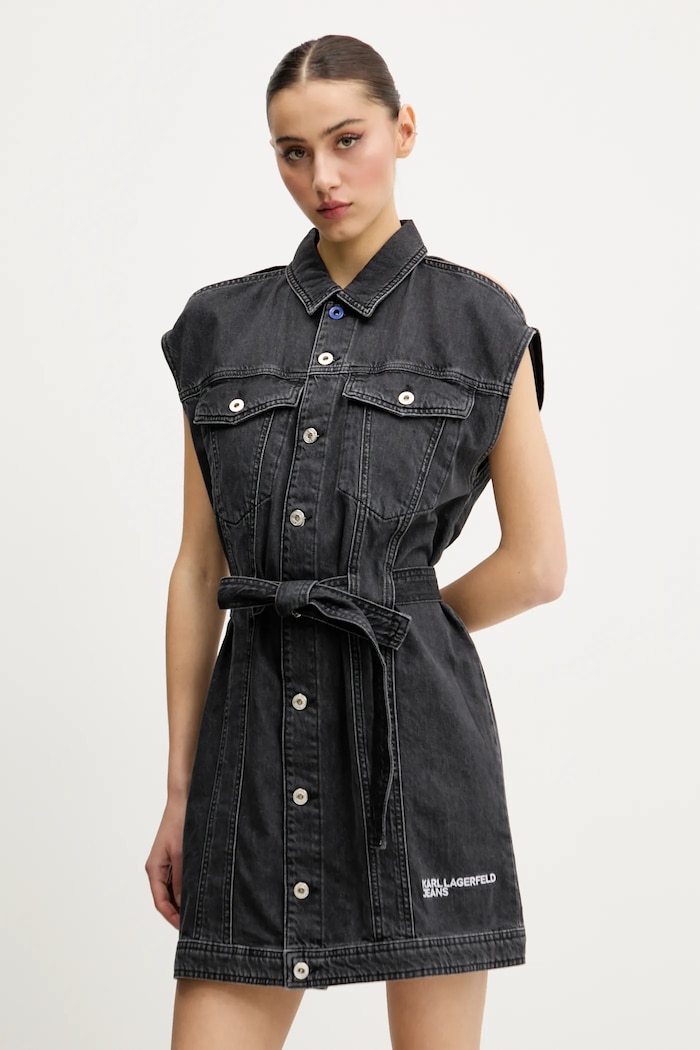 Karl Lagerfeld Jeans sukienka jeansowa bawełna czarny A2W13023