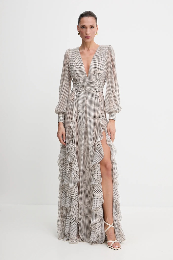 Φόρεμα Elisabetta Franchi εμπριμέ μπεζ ABRS252E2