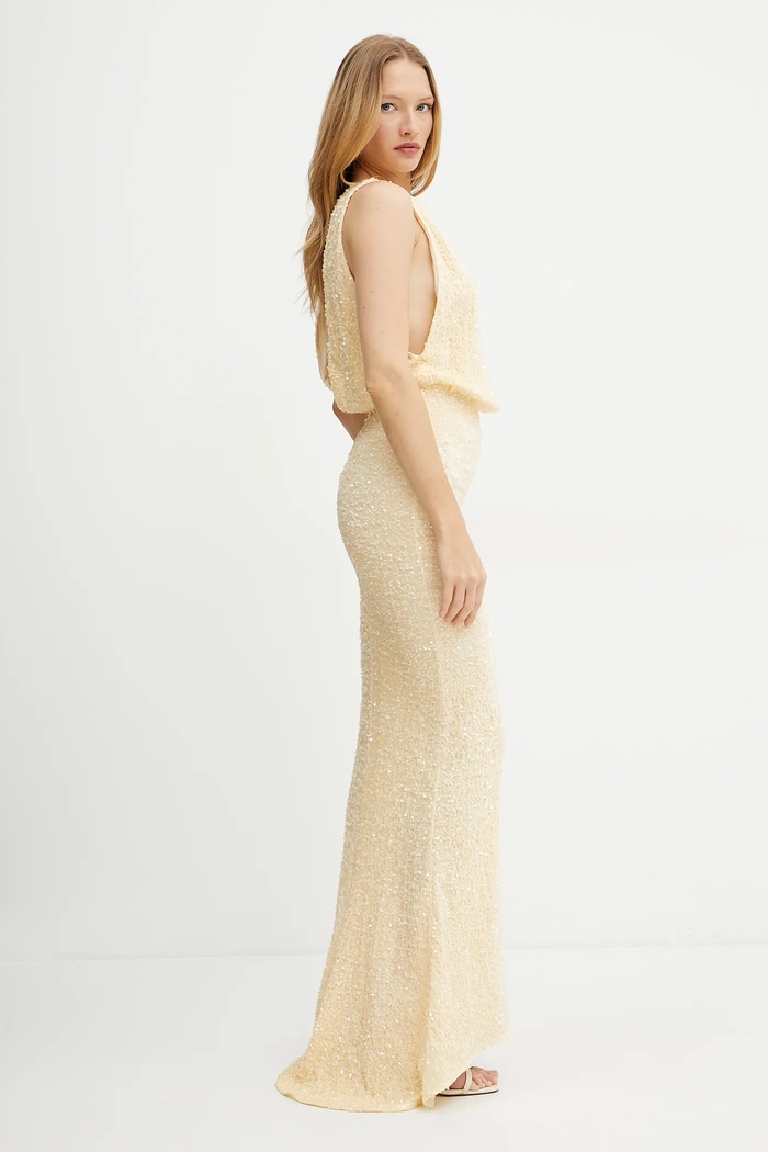 Elisabetta Franchi bársony ruha ABR5252E2 sárga SS25