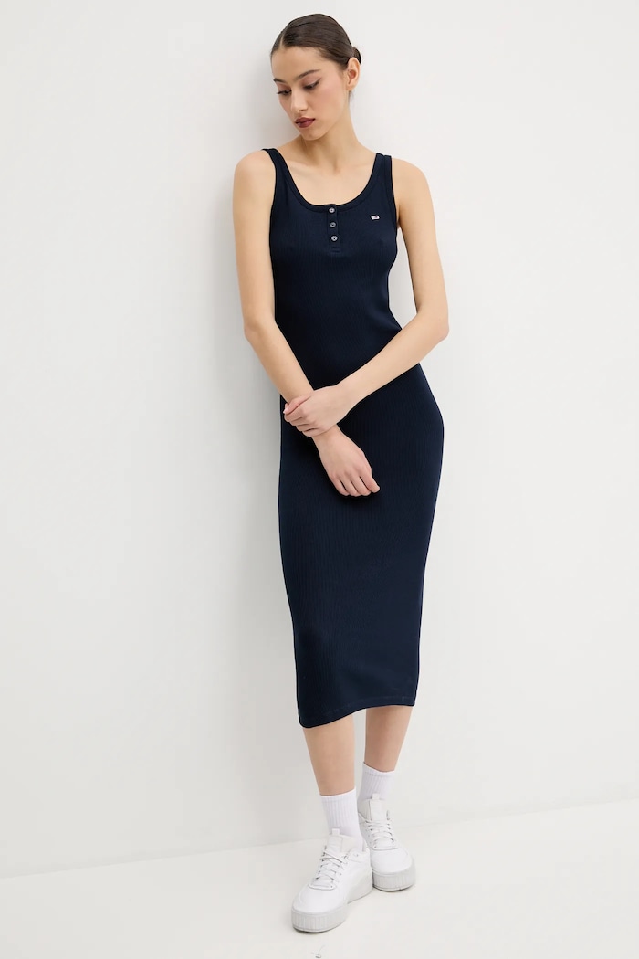 Pamučna haljina Tommy Jeans mornarsko plava DW0DW19477