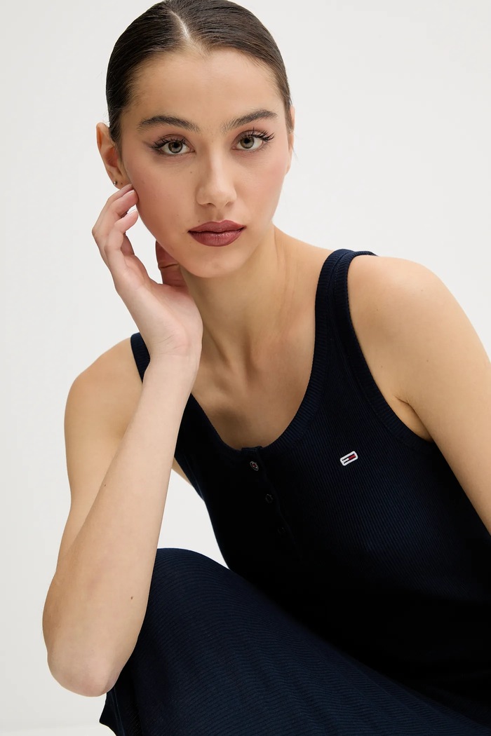 Pamučna haljina Tommy Jeans DW0DW19477 mornarsko plava