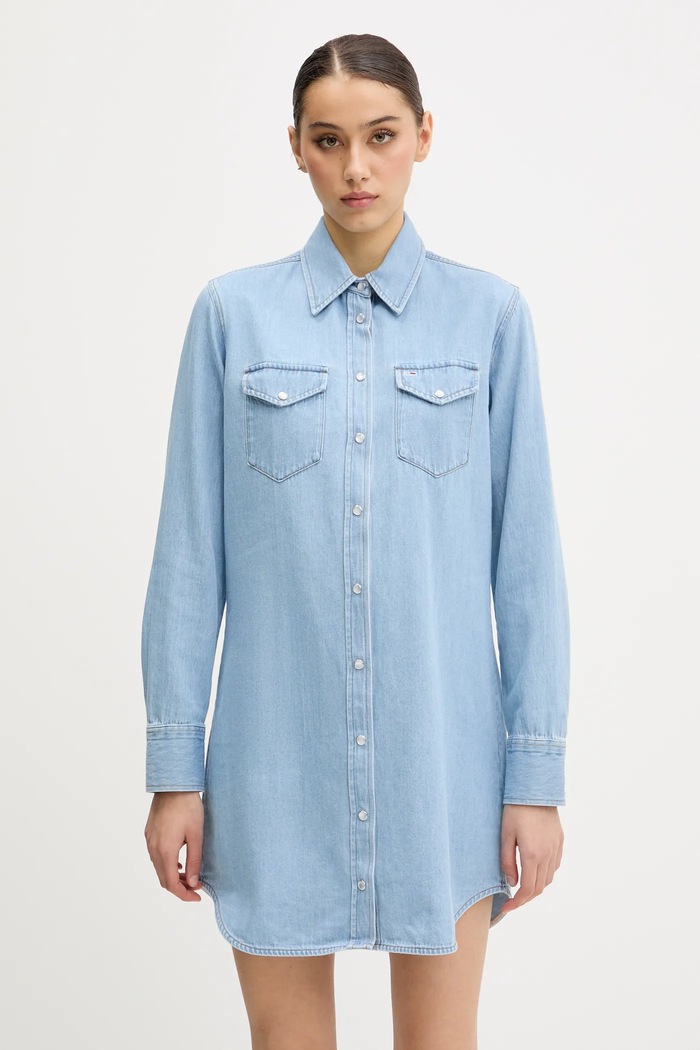 Rifľové šaty Tommy Jeans rifľovina modrá DW0DW20111