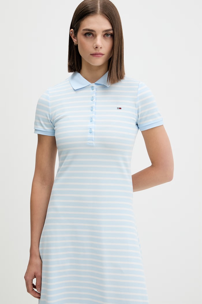 Tommy Jeans φόρεμα flared βαμβάκι με ελαστάν μπλε DW0DW20383