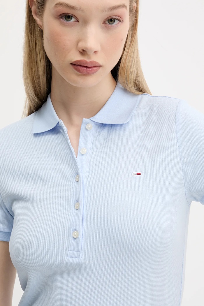 Tommy Jeans sukienka rozkloszowana bawełniana z elastanem niebieski DW0DW20383