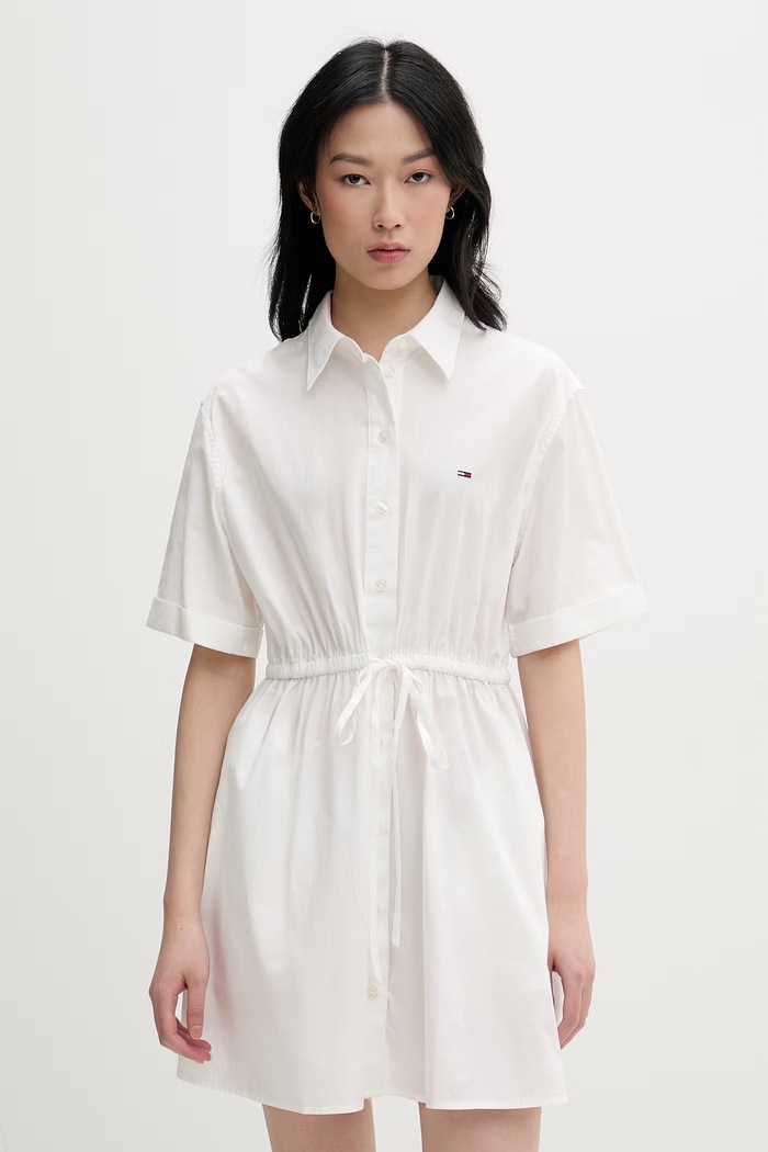 Tommy Jeans sukienka koszulowa bawełniana beżowy DW0DW20617