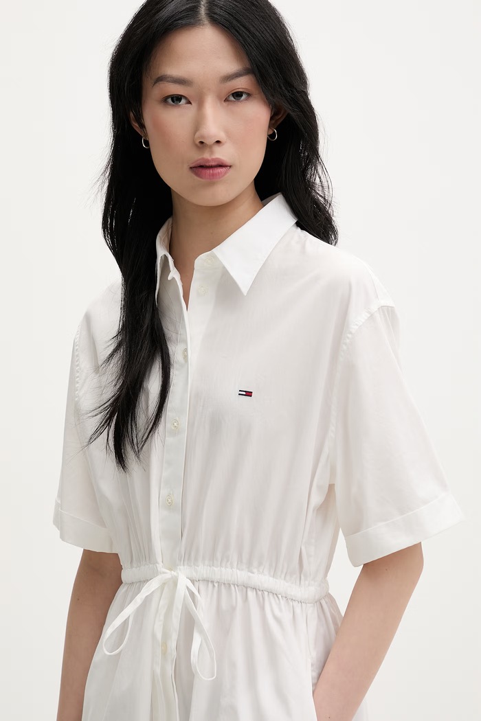 Tommy Jeans sukienka koszulowa bawełniana beżowy DW0DW20617