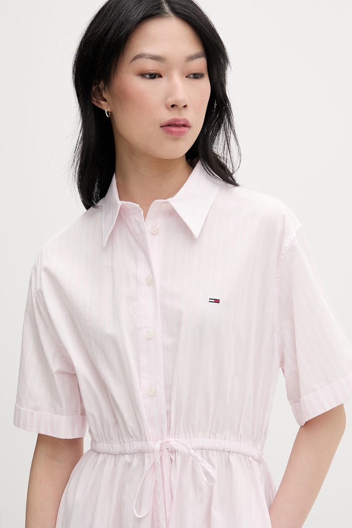 Tommy Jeans sukienka koszulowa bawełniana różowy DW0DW20617