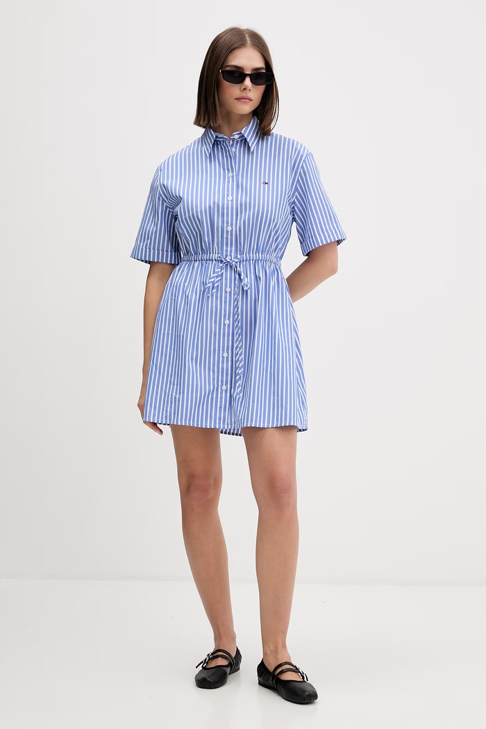 Tommy Jeans rochie tip cămașă din bumbac DW0DW20617 albastru SS26