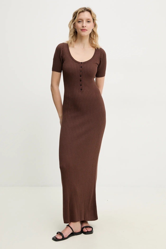 Herskind sukienka z domieszką jedwabiu Mira casual brązowy 5536106
