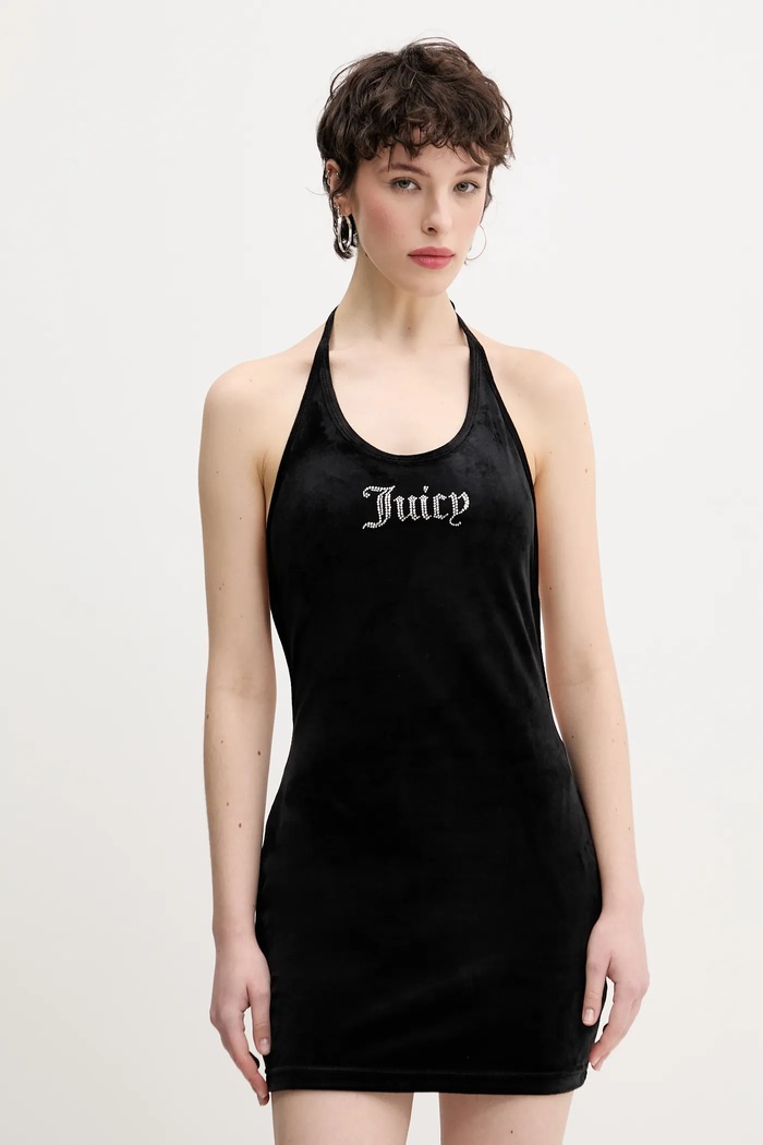 Velurové šaty Juicy Couture HALTER mini černá JCWED125326