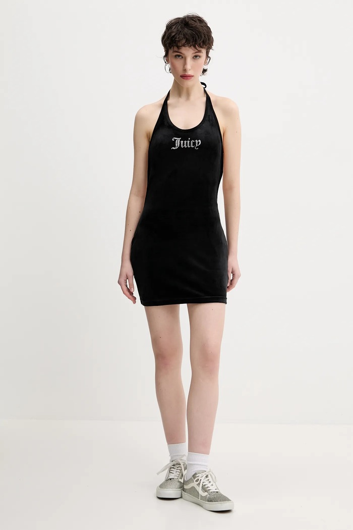 Velurové šaty Juicy Couture HALTER JCWED125326 černá SS25