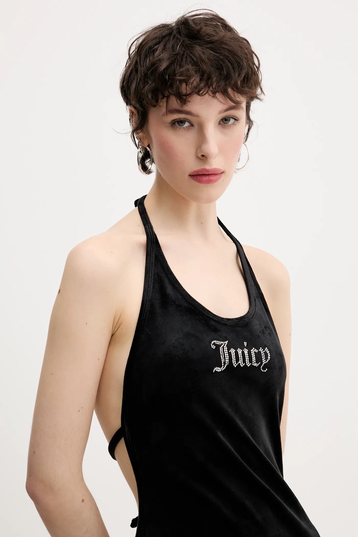 Velurové šaty Juicy Couture HALTER černá JCWED125326