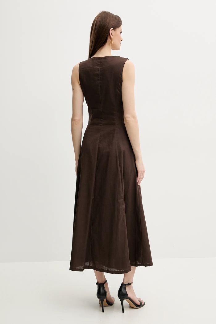 Bardot vászon ruha CORDELIA 59808DB barna SS25