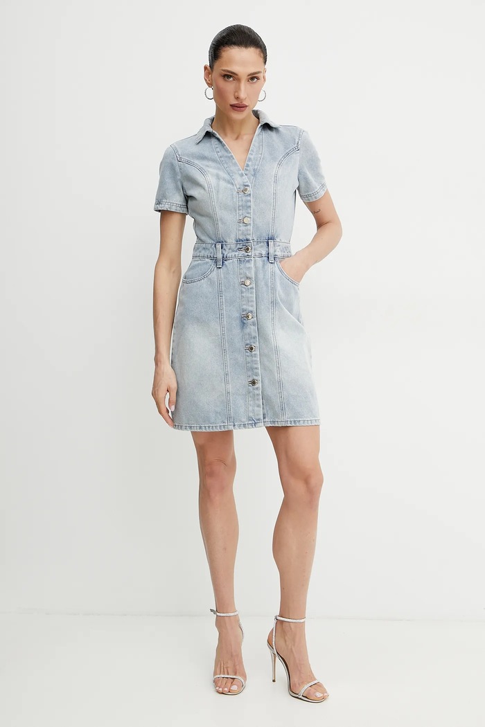 Morgan rochie din denim fixat albastru ROGLA