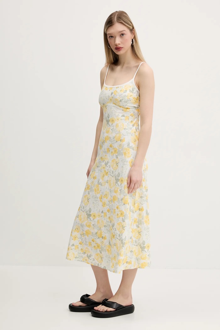 Ľanové šaty Hollister Co. KI359.5266.108 biela SS25