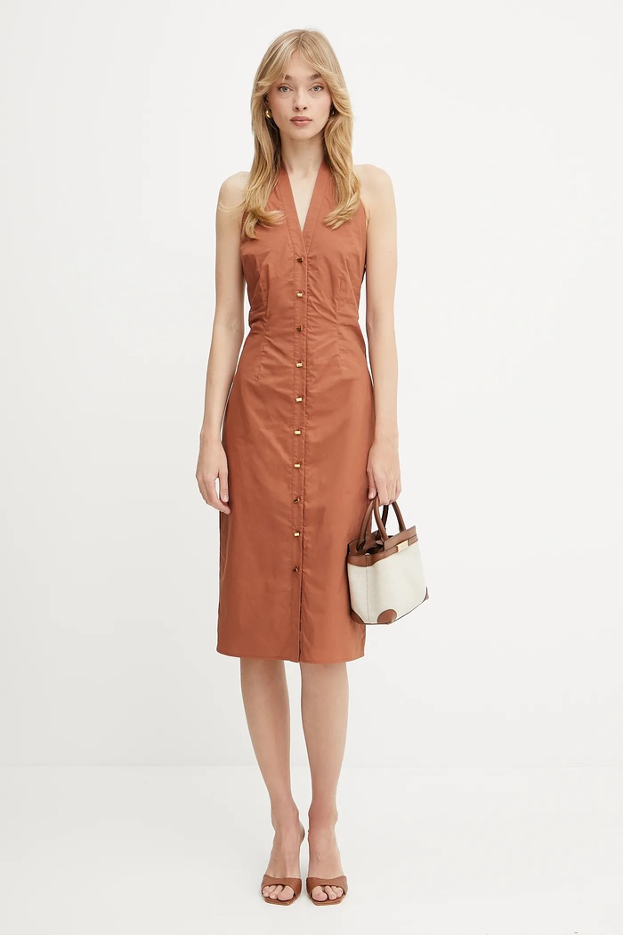 Marciano by Guess sukienka bawełniana PAT bawełna brązowy 5GGK43.7315A