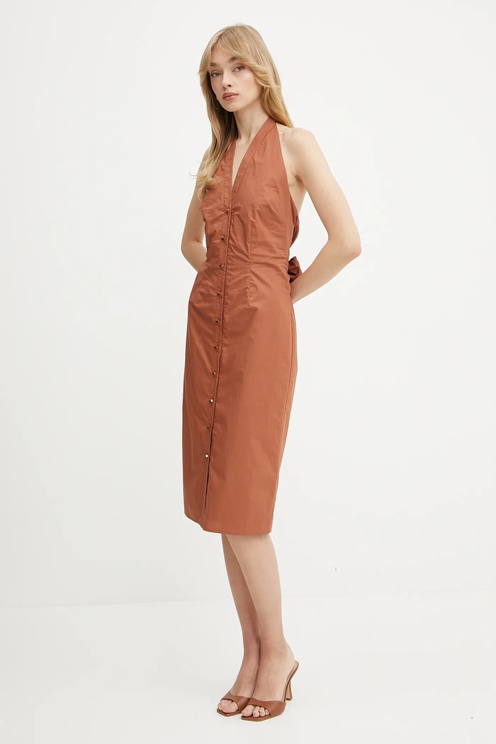 Marciano by Guess sukienka bawełniana PAT 5GGK43.7315A brązowy SS25
