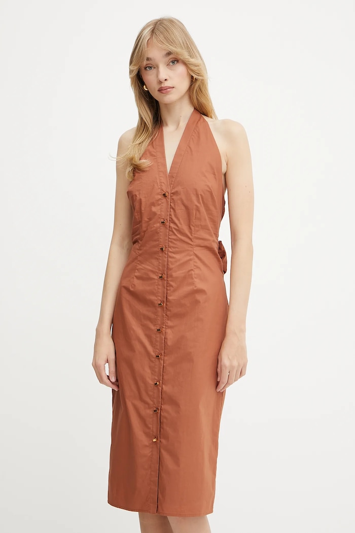 Marciano by Guess sukienka bawełniana PAT brązowy 5GGK43.7315A