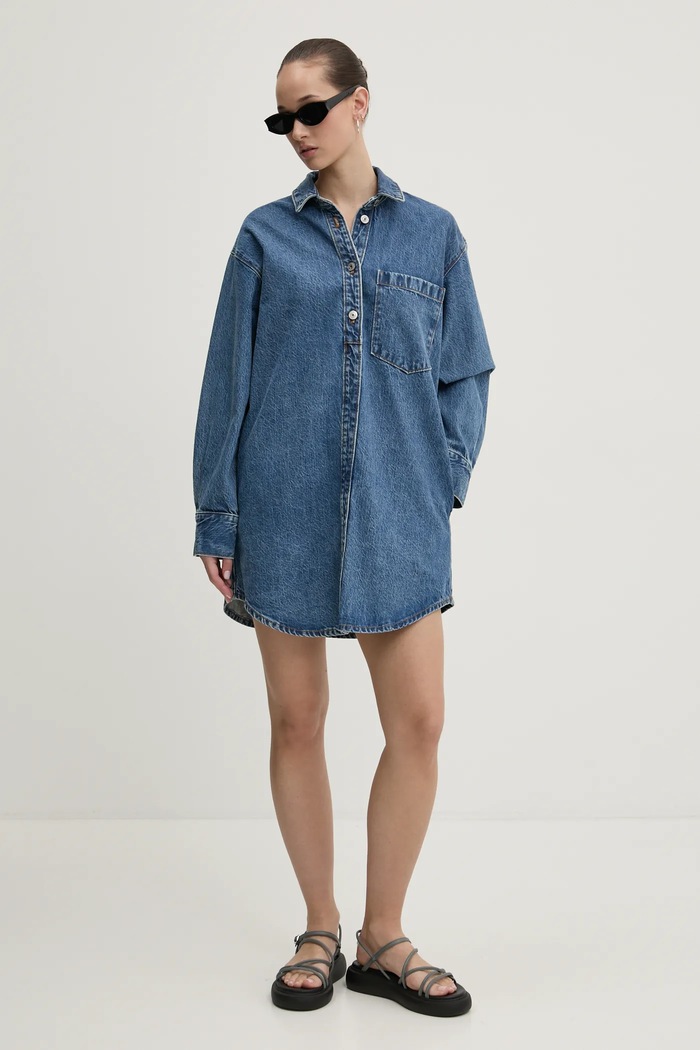 Rifľové šaty Abercrombie & Fitch KI159.5496.278 modrá SS25