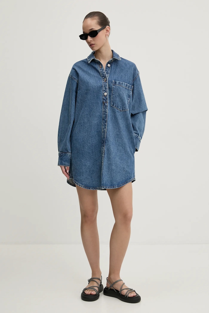 Rifľové šaty Abercrombie & Fitch KI159.5496.278 modrá SS25