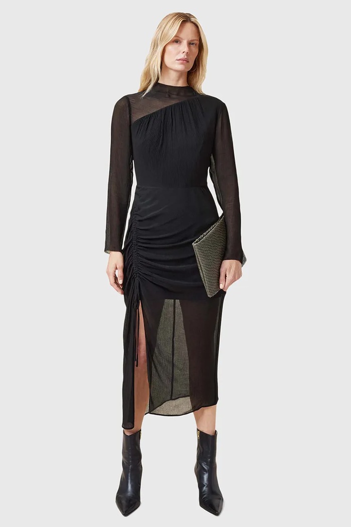 Haljina s dodatkom svile AllSaints RIZO bez uzorka crna W085DC