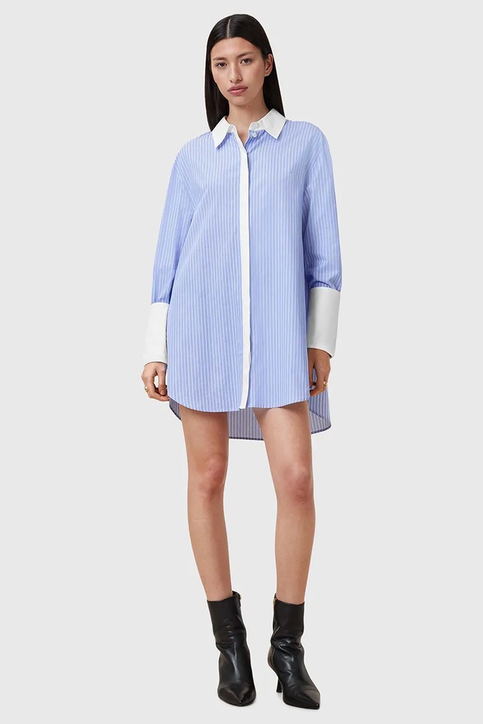 Pamučna haljina AllSaints ALBER W250DC plava